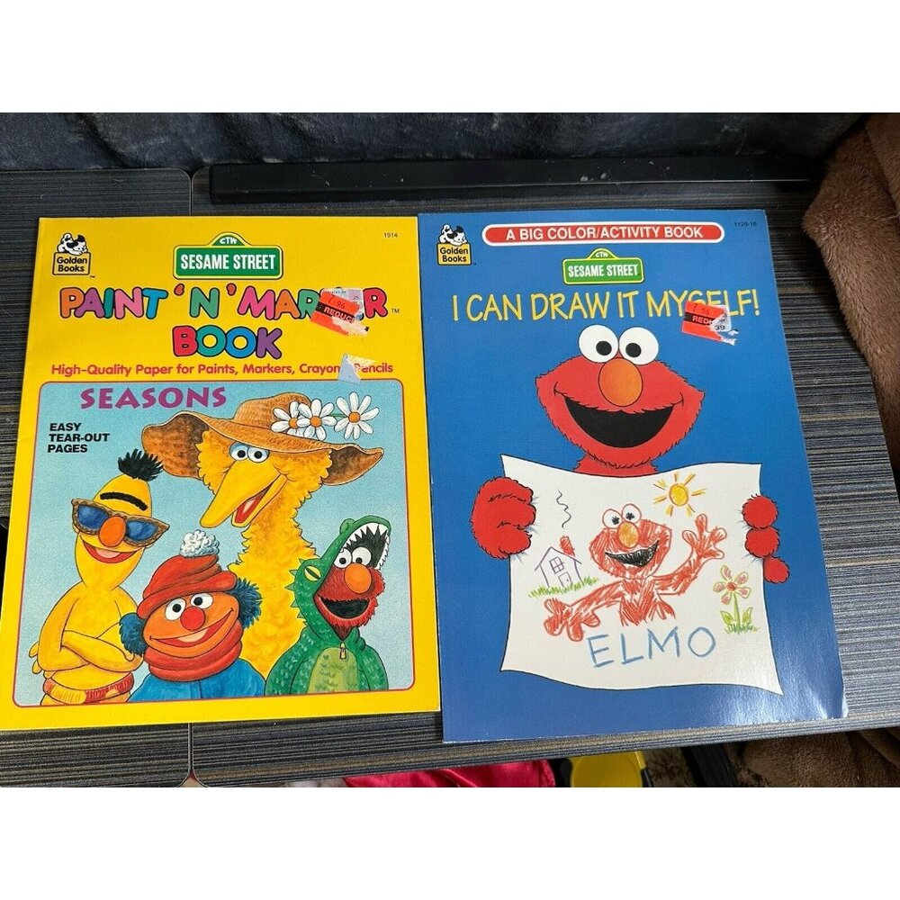 Sesame Street Coloring Paint And Marker Books Elmo Bert Ernie Big Bird Vtg READ‎